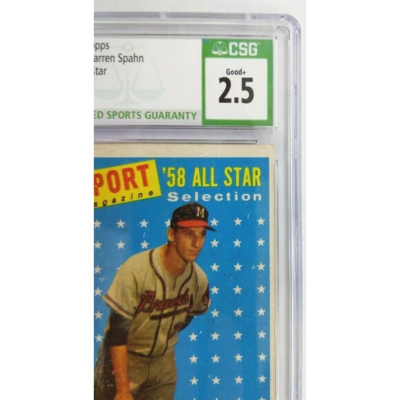 1958 Topps All Star - Warren Spahn - #494 Milwaukee Braves - CSG: 2.5 Good + - Picture 3 of 10